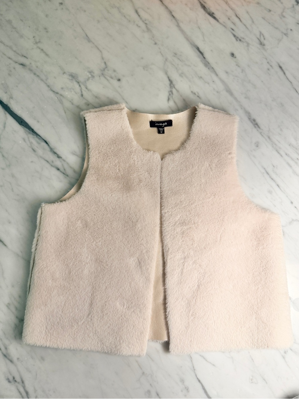 Imoga Reversible Fur/Leather Cream Vest Size 12